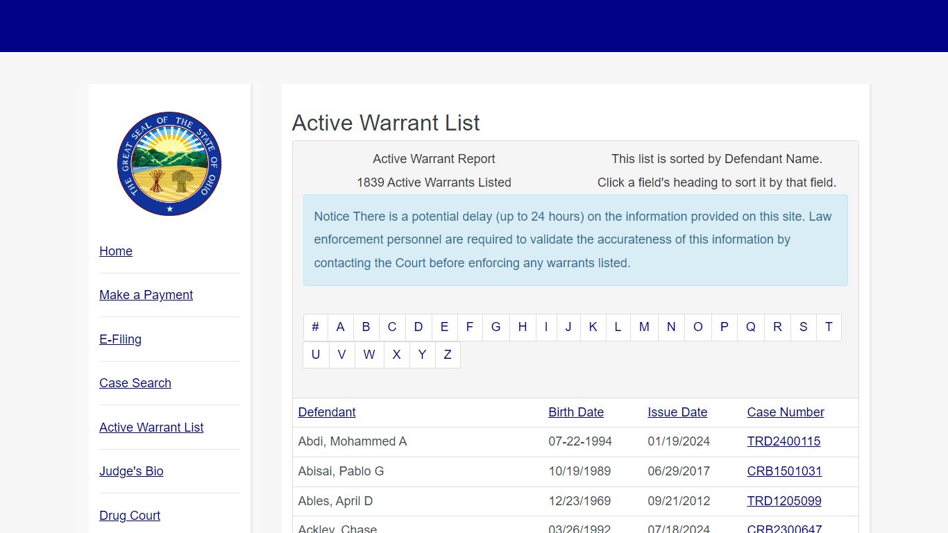 Active Warrant List - Jackson County Municipal Court